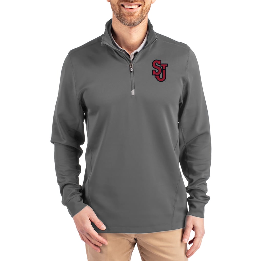  St. John's Red Storm Cutter & Buck DryTec Traverse Stretch Eco Tri-Blend Quarter-Zip Pullover - Gray